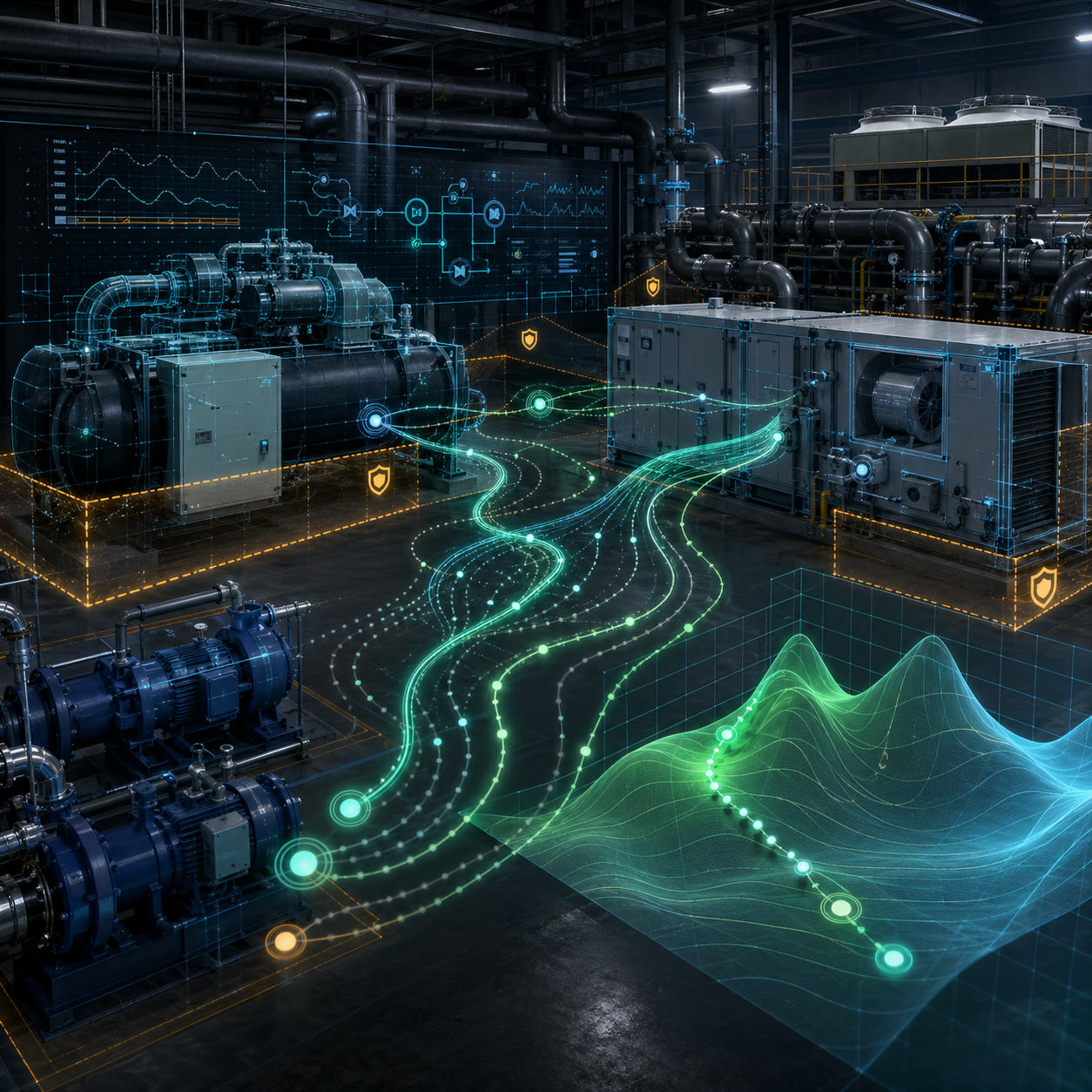HVAC reinforcement learning trajectories bounded by safety guardrails around plant equipment