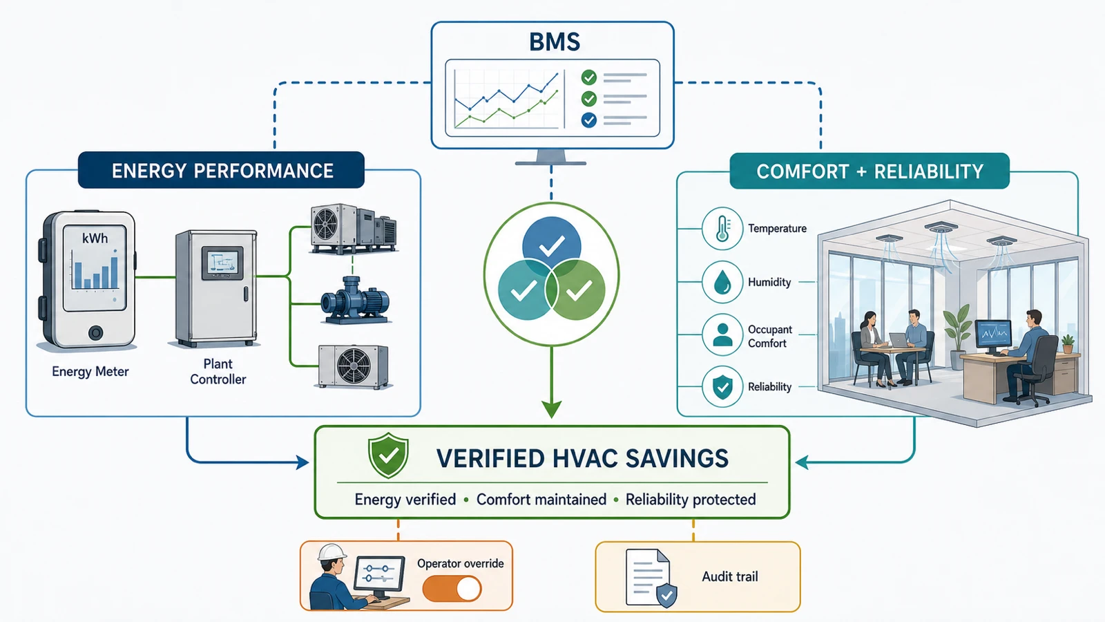 HVAC savings agreement balancing verified energy performance with approved comfort and reliability conditions